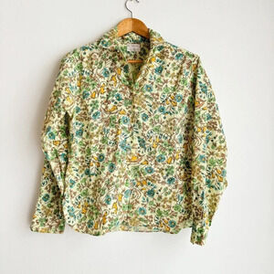 Lady Hathaway Fine Floral Print Cotton Button Down Blouse M
